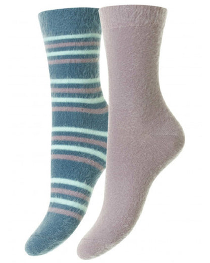 HJ Hall Fluffy Socks | 2 Pack in Petrol and Lilac 
