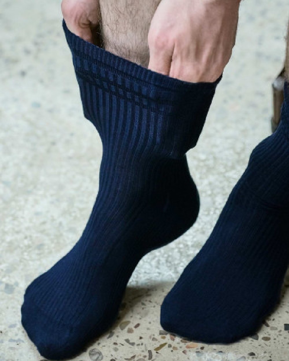 HJ Hall Cotton Extra Wide Softop Socks in Navy 