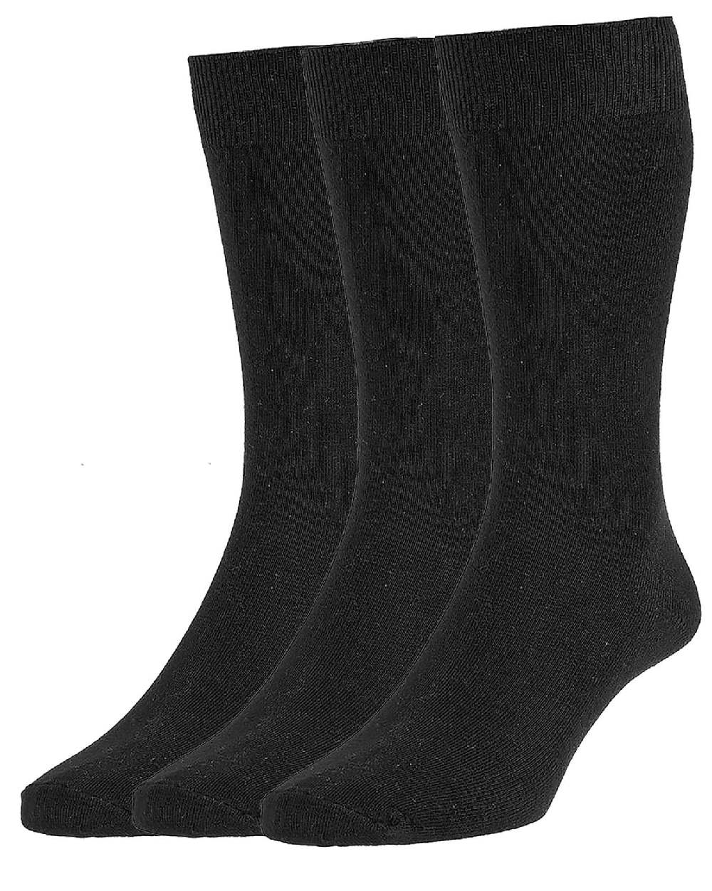 Black coloured HJ Hall Womens Executive Plain Knit Socks 3 Pair Pack on white background 