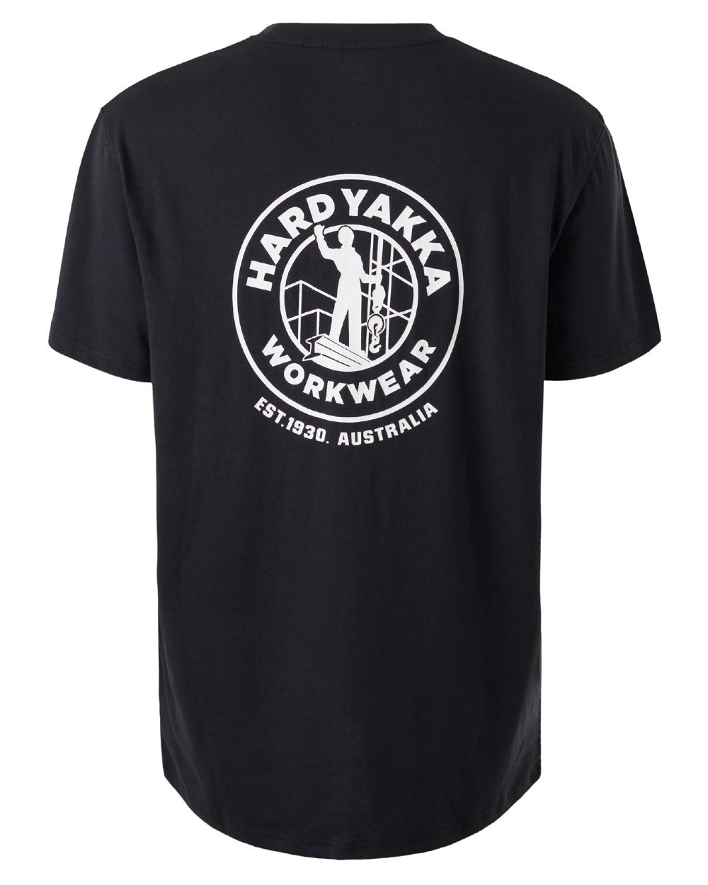 Black coloured Hard Yakka Heritage Icon T-Shirt on white background 