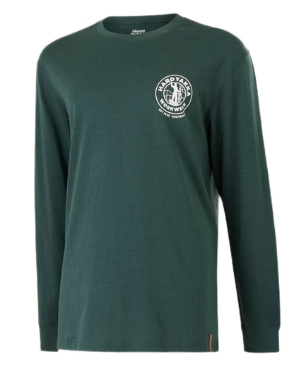 Green coloured Hard Yakka Heritage Long Sleeve T-Shirt on white background 