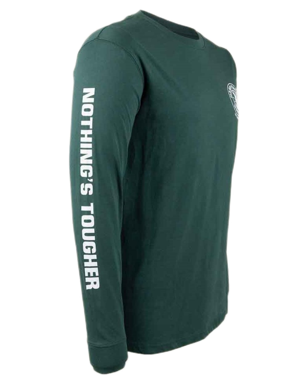 Green coloured Hard Yakka Heritage Long Sleeve T-Shirt on white background 