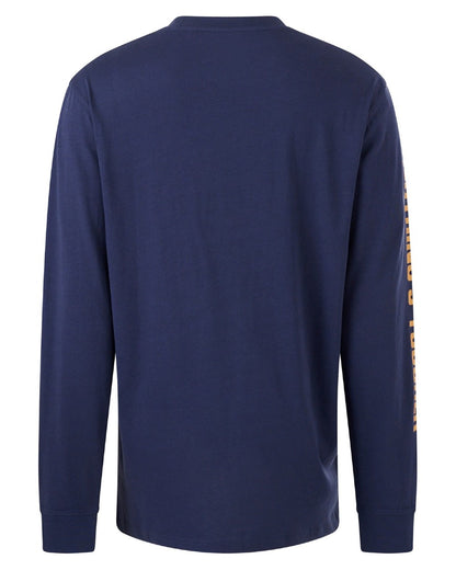 Navy coloured Hard Yakka Heritage Long Sleeve T-Shirt on white background 