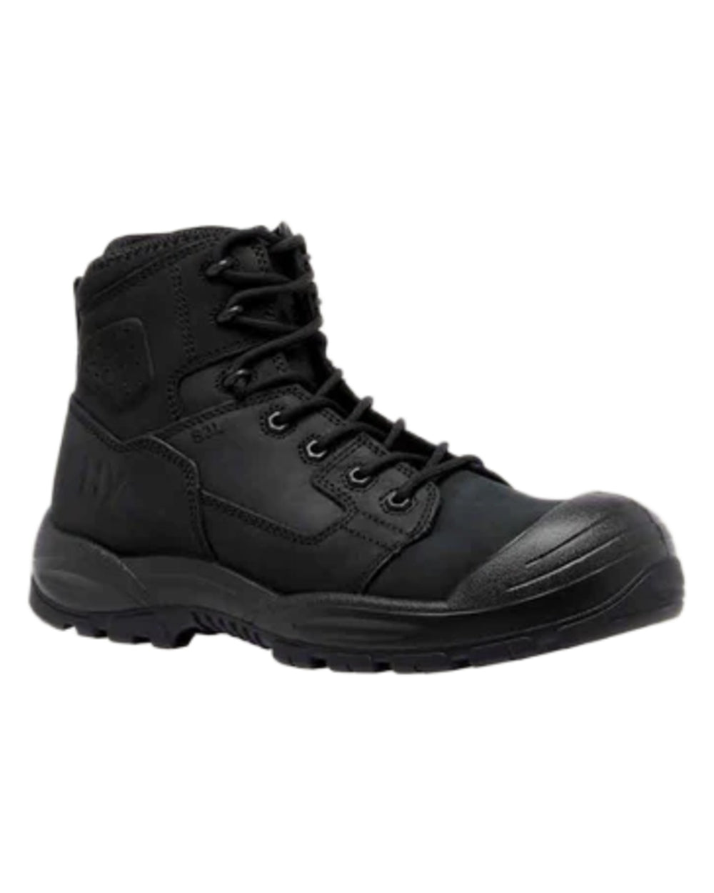 Black coloured Hard Yakka Legend S3 Safety Boots on white background 