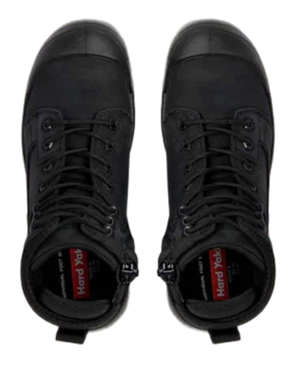 Black coloured Hard Yakka Legend S3 Safety Boots on white background 
