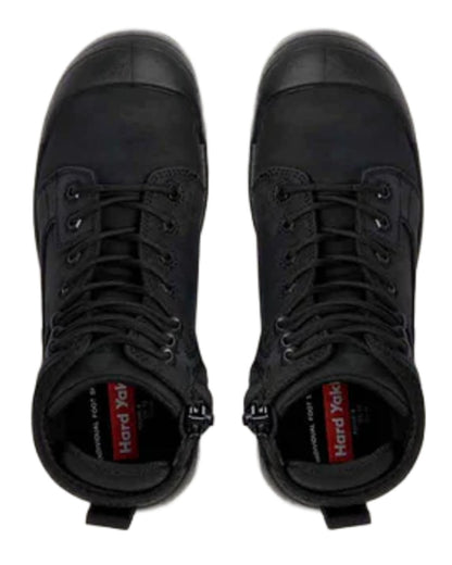 Black coloured Hard Yakka Legend S3 Safety Boots on white background 