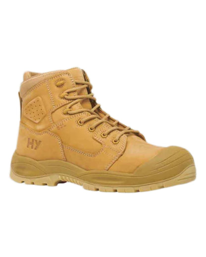 Wheat coloured Hard Yakka Legend S3 Safety Boots on white background 
