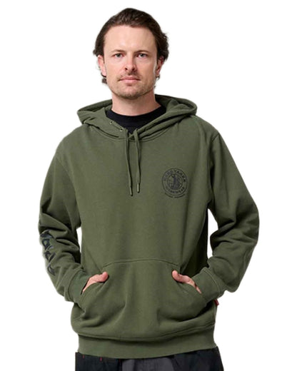 Military Green coloured Hard Yakka Mens Heritage Icon Hoodie on white background 