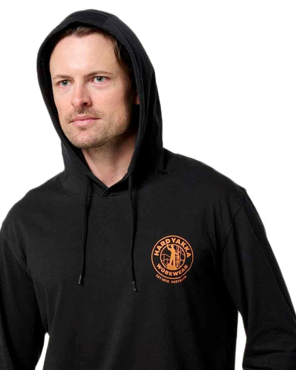Black coloured Hard Yakka Mens Heritage Icon Lightweight Hoodie on white background 