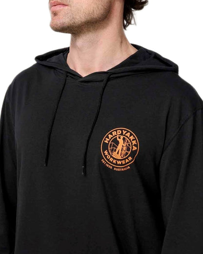 Black coloured Hard Yakka Mens Heritage Icon Lightweight Hoodie on white background 
