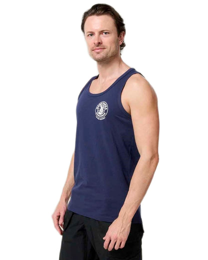 Navy coloured Hard Yakka Mens Heritage Icon Singlet on white background 