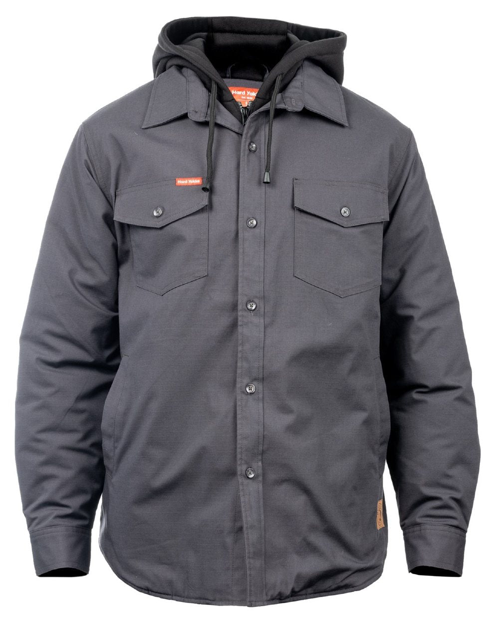 Charcoal coloured Hard Yakka Mens Quilted Solid Shacket on white background 