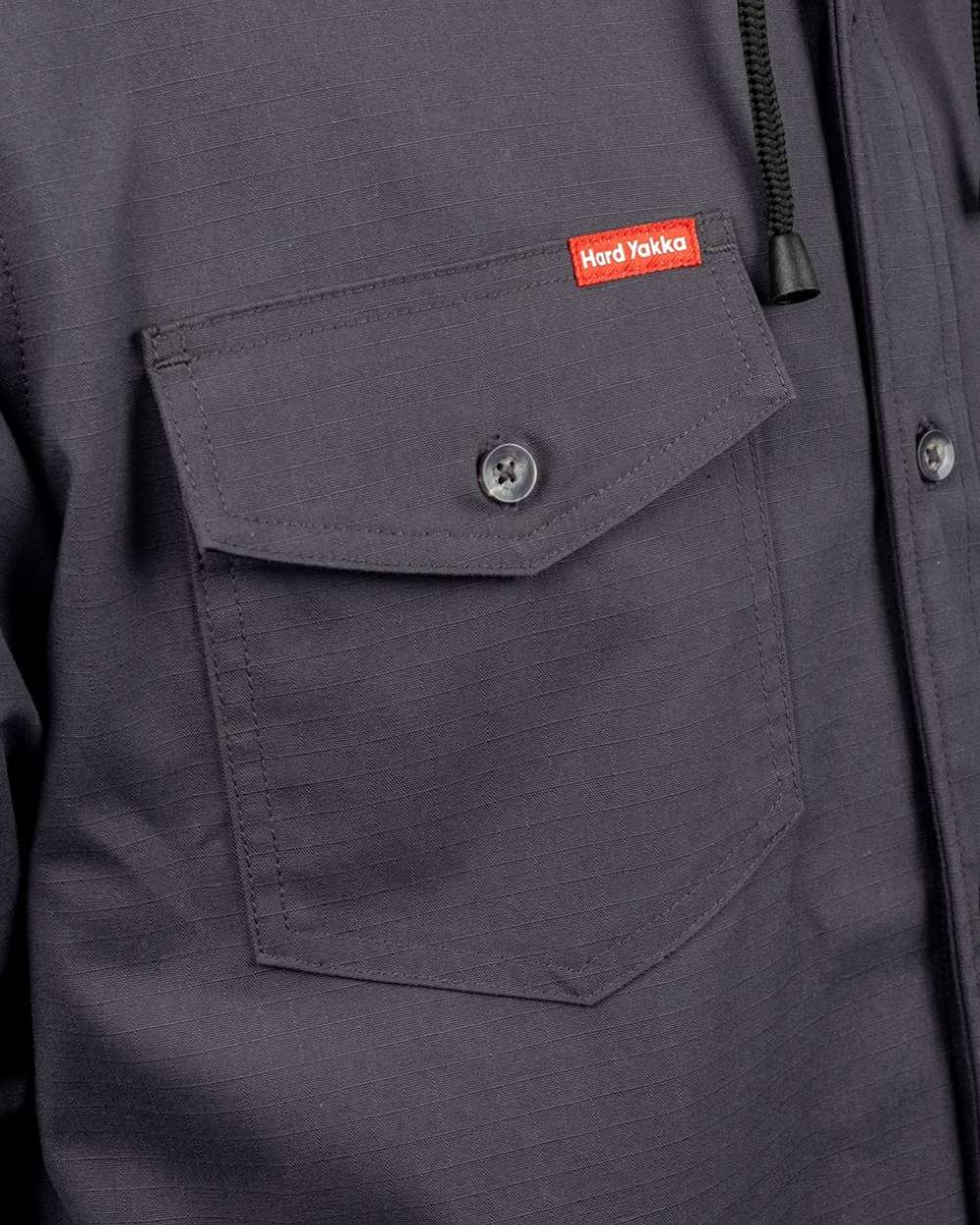 Charcoal coloured Hard Yakka Mens Quilted Solid Shacket on white background 