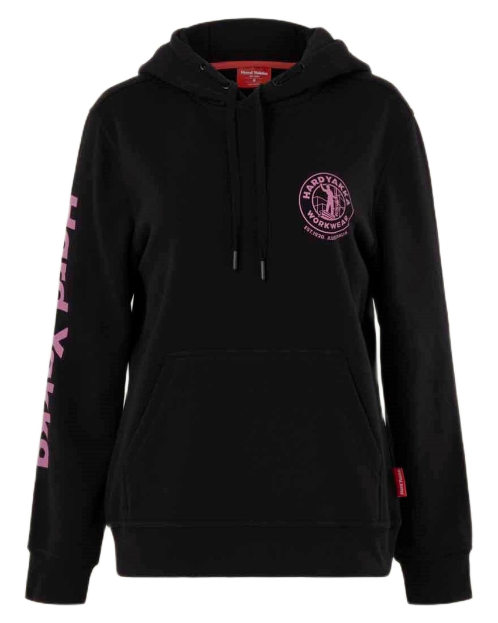 Black coloured Hard Yakka Womens Heritage Icon Hoodie on white background 