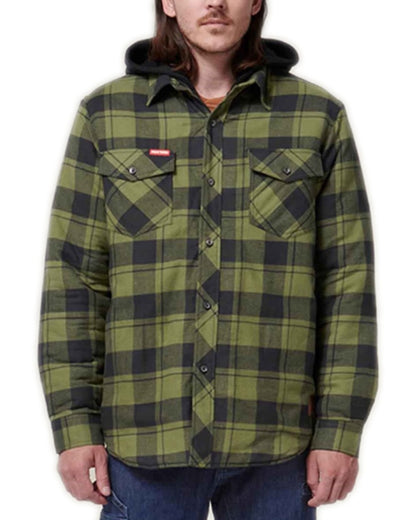 Fern Coloured Hard Yakka Mens Quilted Flannel Shacket on White Background 