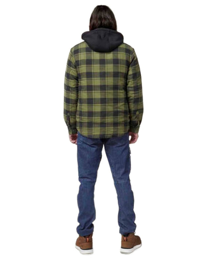 Fern Coloured Hard Yakka Mens Quilted Flannel Shacket on White Background 