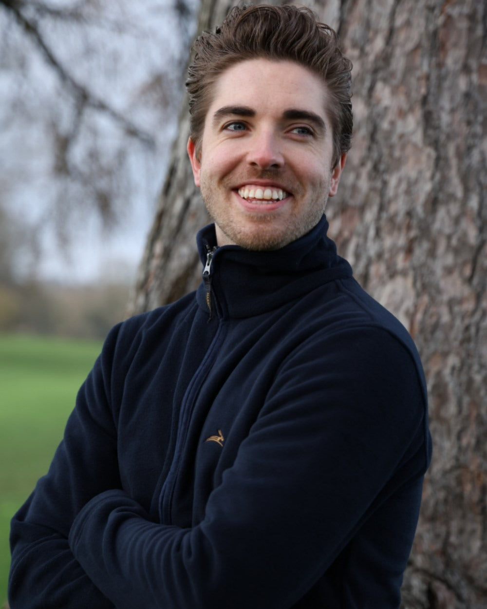 Midnight Coloured Harehill Birtles Fleece Jacket on outdoor background 