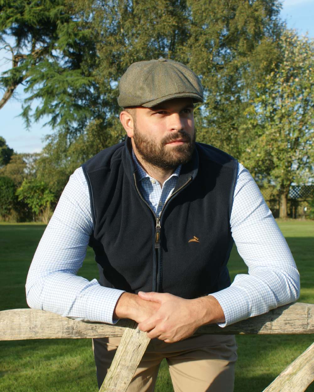 Midnight Coloured Harehill Birtles Gilet on outdoor background 