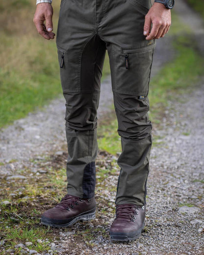 Forest Shade Coloured Harehill Ridgegate Shooting Trousers on outdoor background 