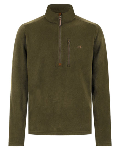 Olive coloured Harehill Varden Quarter Zip Fleece on a white background 