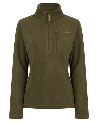 Olive coloured Harehill Womens Varden Fleece Quarter Zip Fleece on a white background 