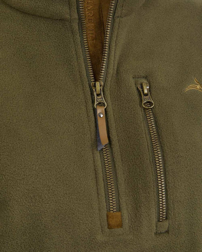Olive coloured Harehill Womens Varden Fleece Quarter Zip Fleece close up of zip detail 