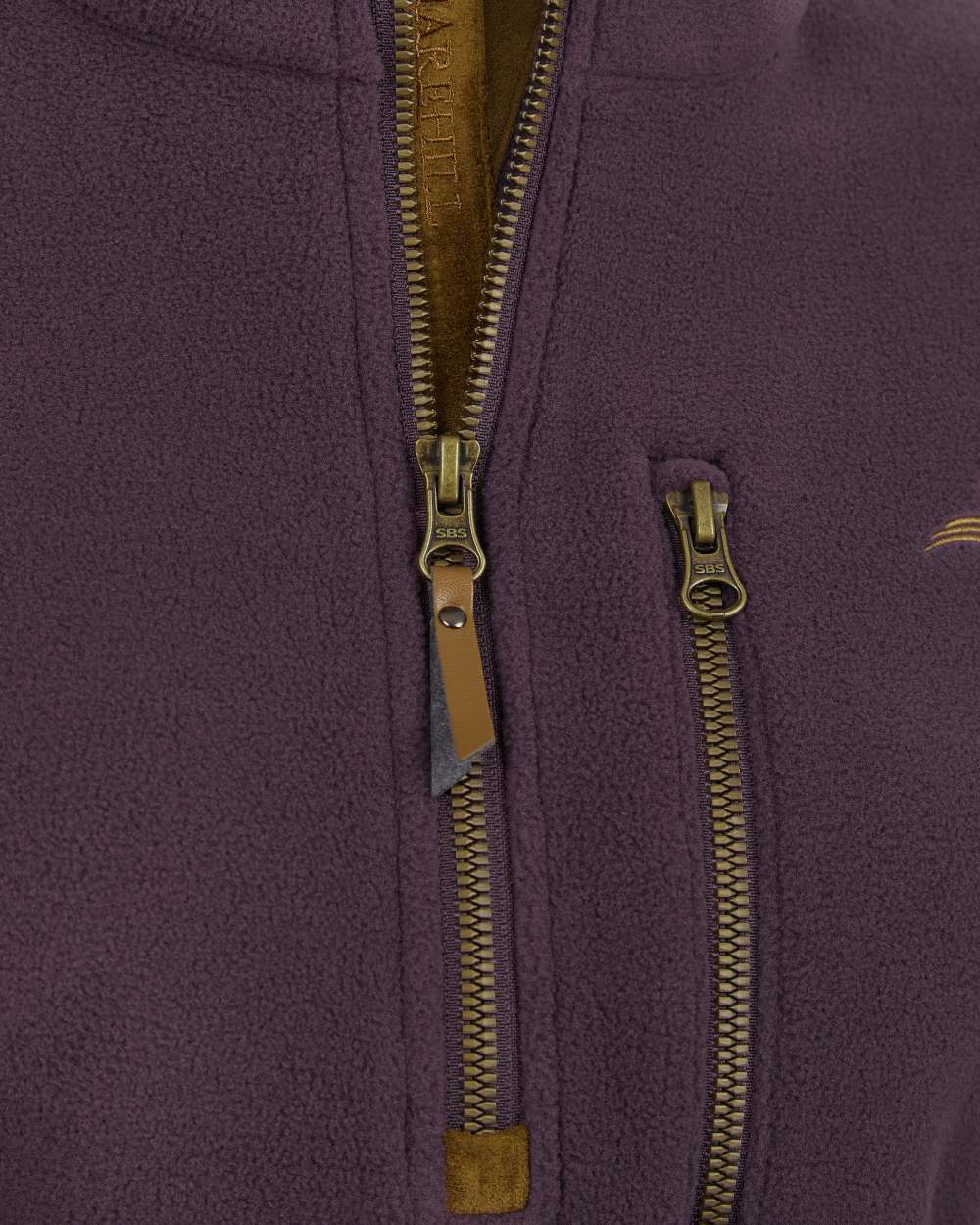 Purple coloured Harehill Womens Varden Fleece Quarter Zip Fleece close up detail of zip 