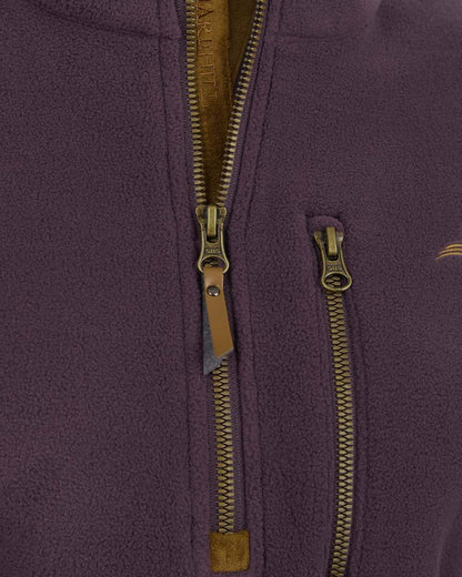 Purple coloured Harehill Womens Varden Fleece Quarter Zip Fleece close up detail of zip 