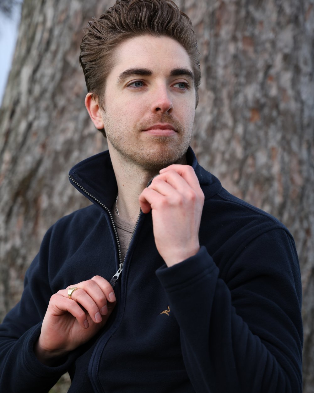 Midnight Coloured Harehill Birtles Fleece Jacket On A Park Background 