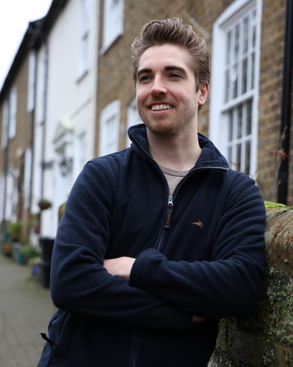 Midnight Coloured Harehill Birtles Fleece Jacket On A Street Background 