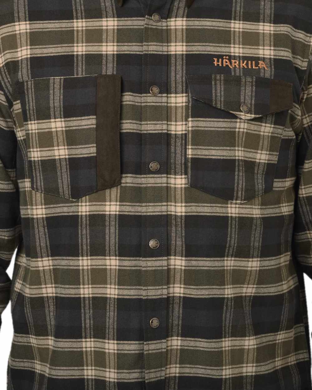 Olive Coloured Harkila Aivak Long Sleeved Shirt on white background 