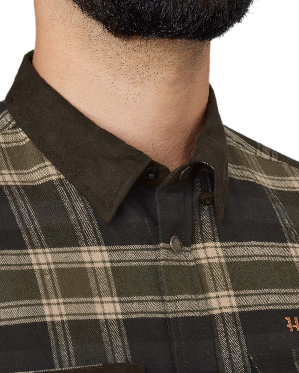 Olive Coloured Harkila Aivak Long Sleeved Shirt on white background 