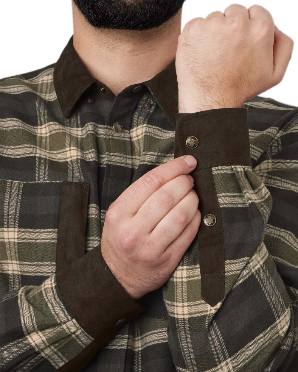 Olive Coloured Harkila Aivak Long Sleeved Shirt on white background 