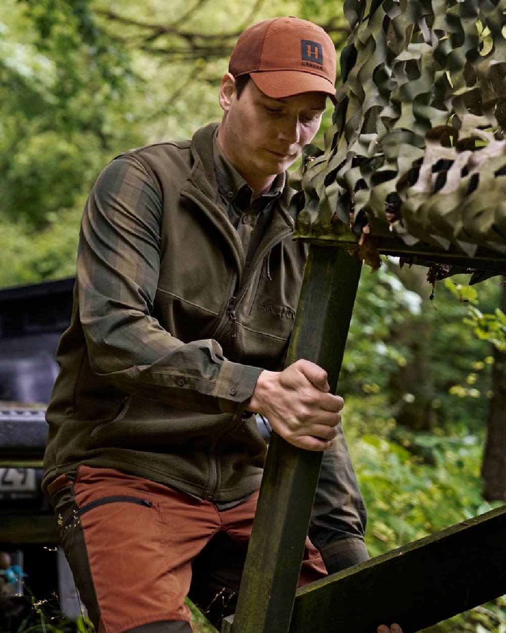 Willow Green Shadow Brown Coloured Harkila Akkan Shirt on outdoor background 