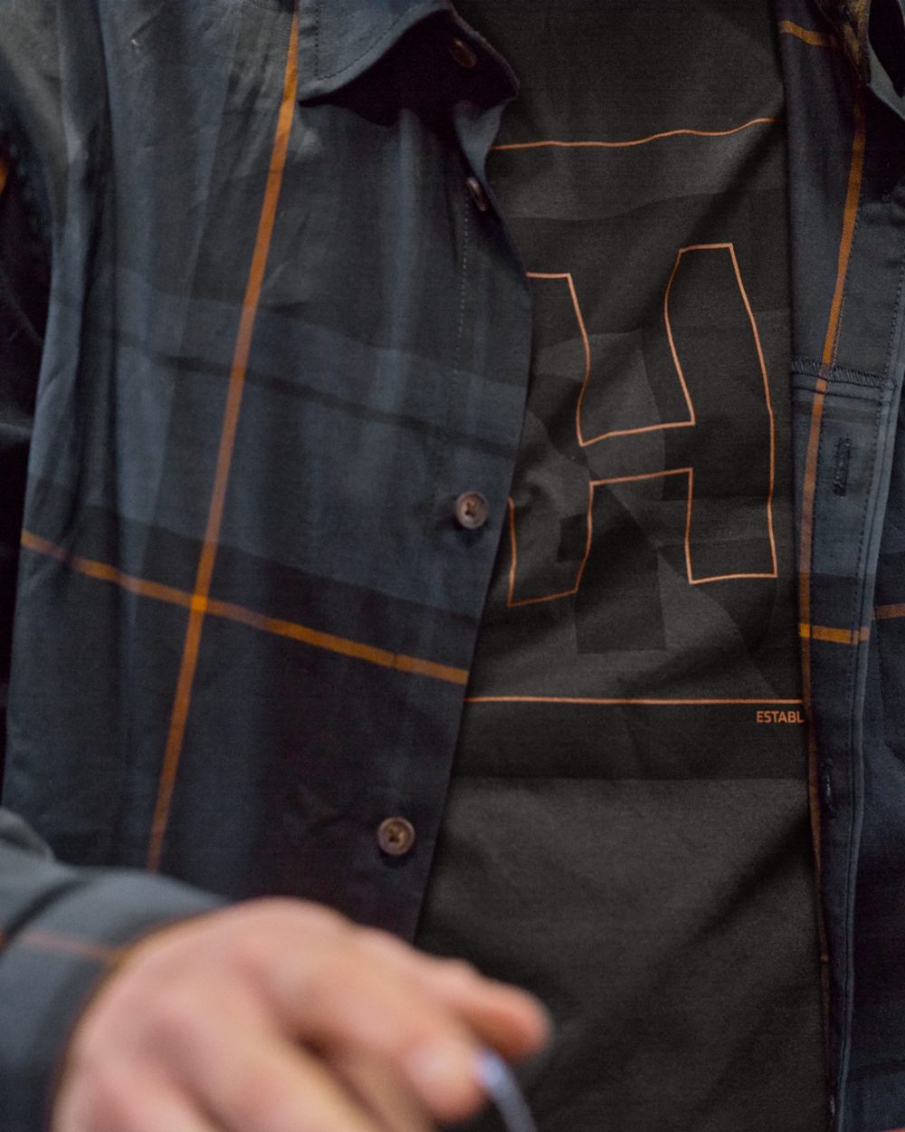 Blackberry Check Coloured Harkila Akse Long Sleeve Shirt on outdoor background 