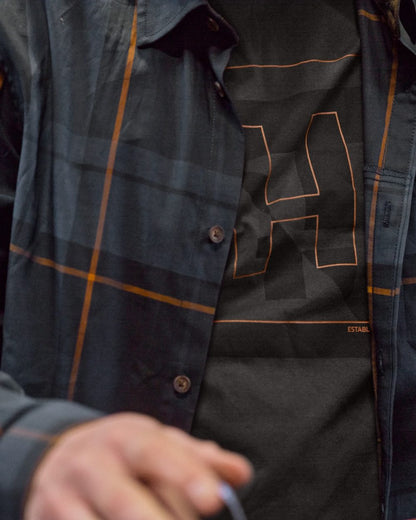 Blackberry Check Coloured Harkila Akse Long Sleeve Shirt on outdoor background 