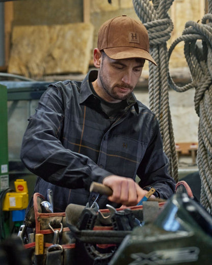 Blackberry Check Coloured Harkila Akse Long Sleeve Shirt on outdoor background 