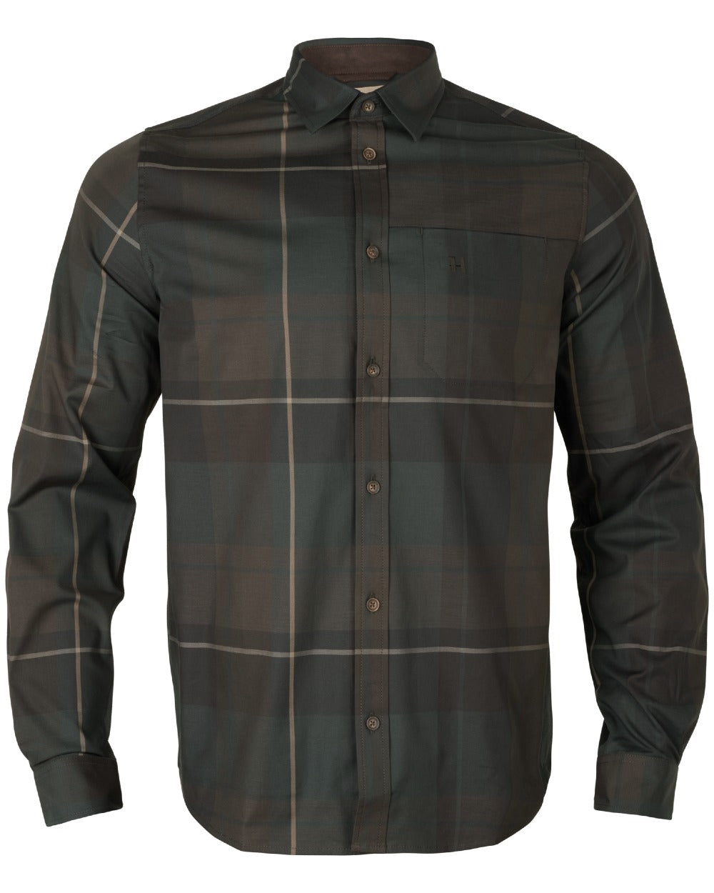 Shadow Brown Check Coloured Harkila Akse Long Sleeve Shirt on white background 
