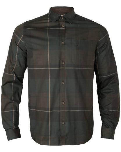 Shadow Brown Check Coloured Harkila Akse Long Sleeve Shirt on white background 