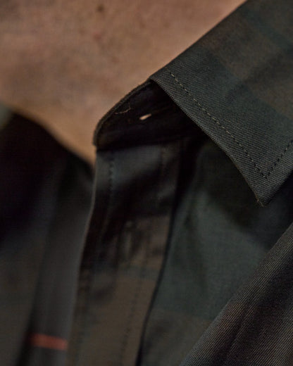 Shadow Brown Check Coloured Harkila Akse Long Sleeve Shirt on outdoor background 