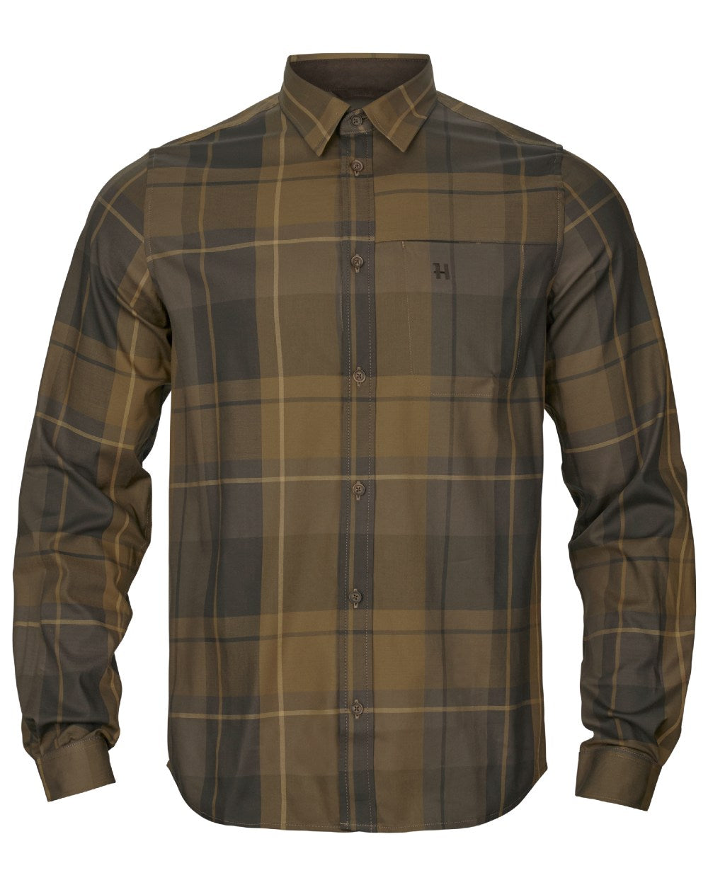 Willow Green Check Coloured Harkila Akse Long Sleeve Shirt on white background 