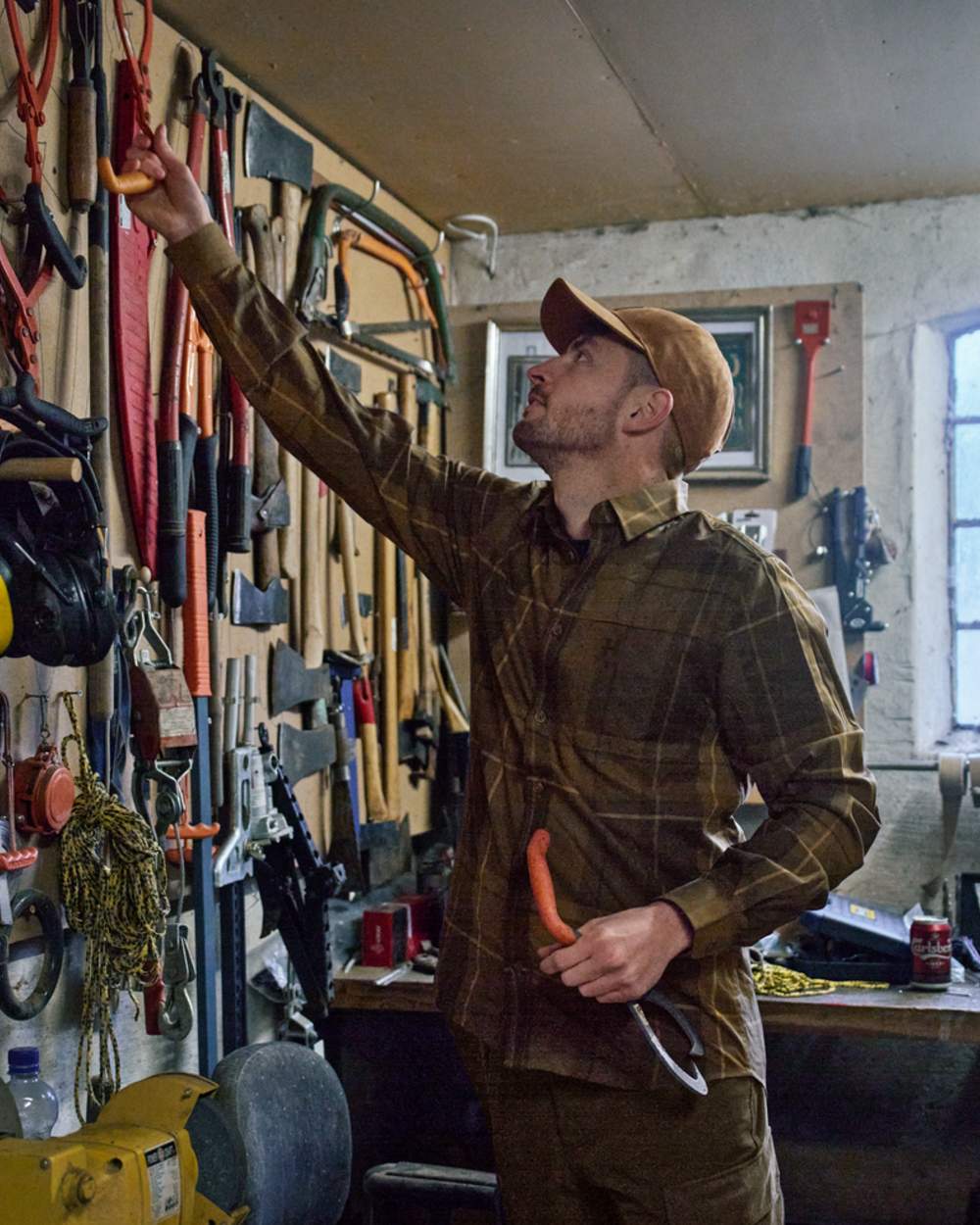 Willow Green Check Coloured Harkila Akse Long Sleeve Shirt on indoor background 