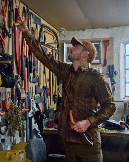 Willow Green Check Coloured Harkila Akse Long Sleeve Shirt on indoor background 