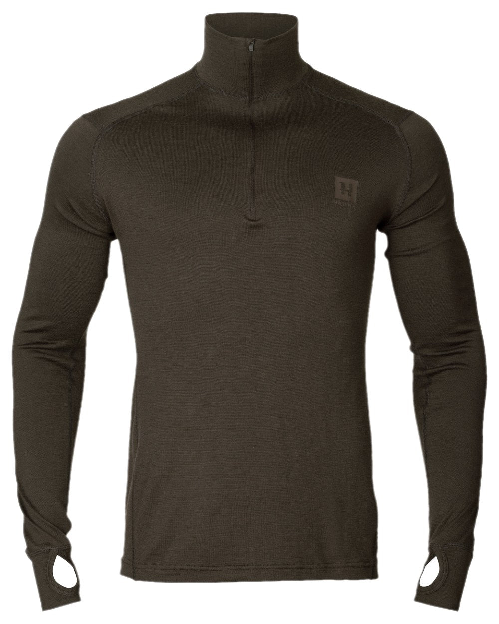 Shadow Brown Coloured Harkila All Season Half Zip Base Layer on white background 
