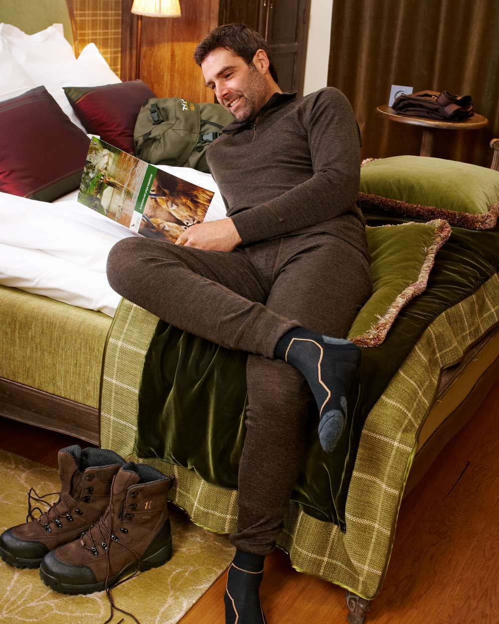 Shadow Brown Coloured Harkila All Season Long Johns on room background 