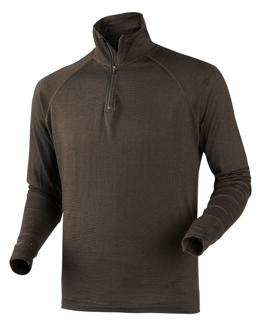 Shadow Brown coloured Harkila All Season Shirt Zip-Neck on white background 