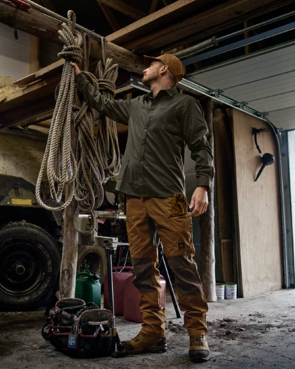 Willow Green Coloured Harkila Alto Long Sleeve Shirt on outdoor background 