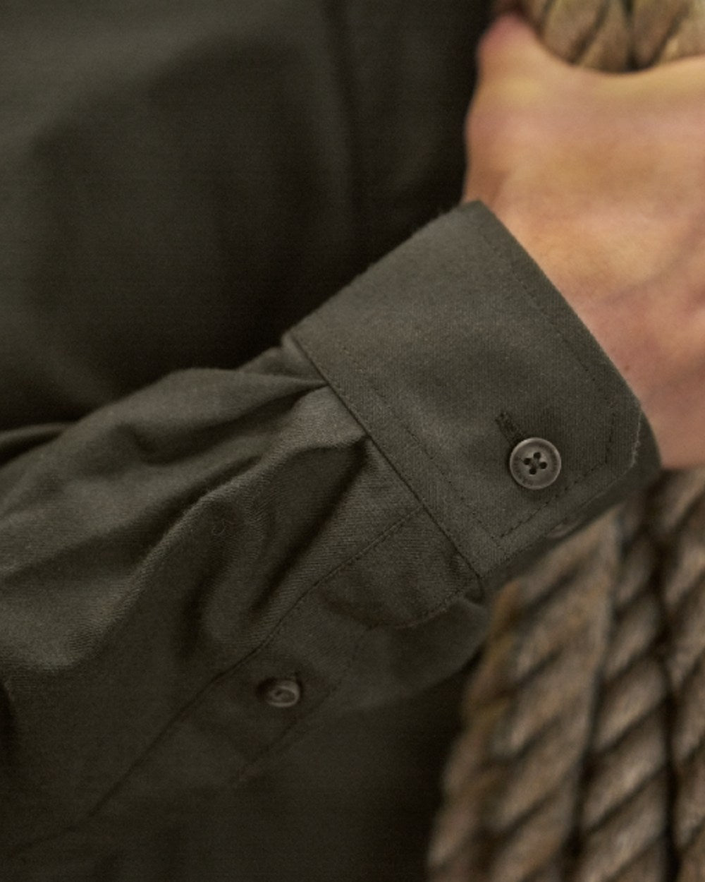 Willow Green Coloured Harkila Alto Long Sleeve Shirt on outdoor background 