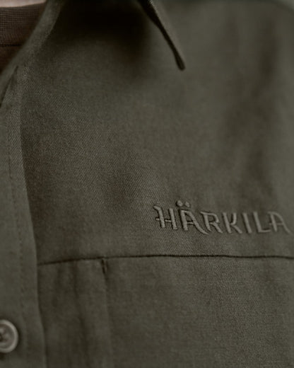 Willow Green Coloured Harkila Alto Long Sleeve Shirt on outdoor background 