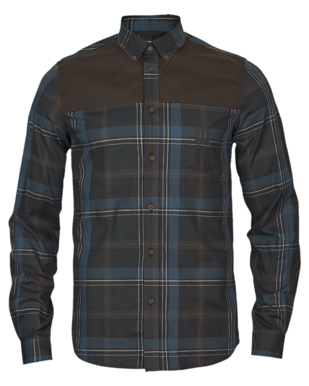 Dark Navy Coloured Harkila Anker Long Sleeve Shirt on white background 